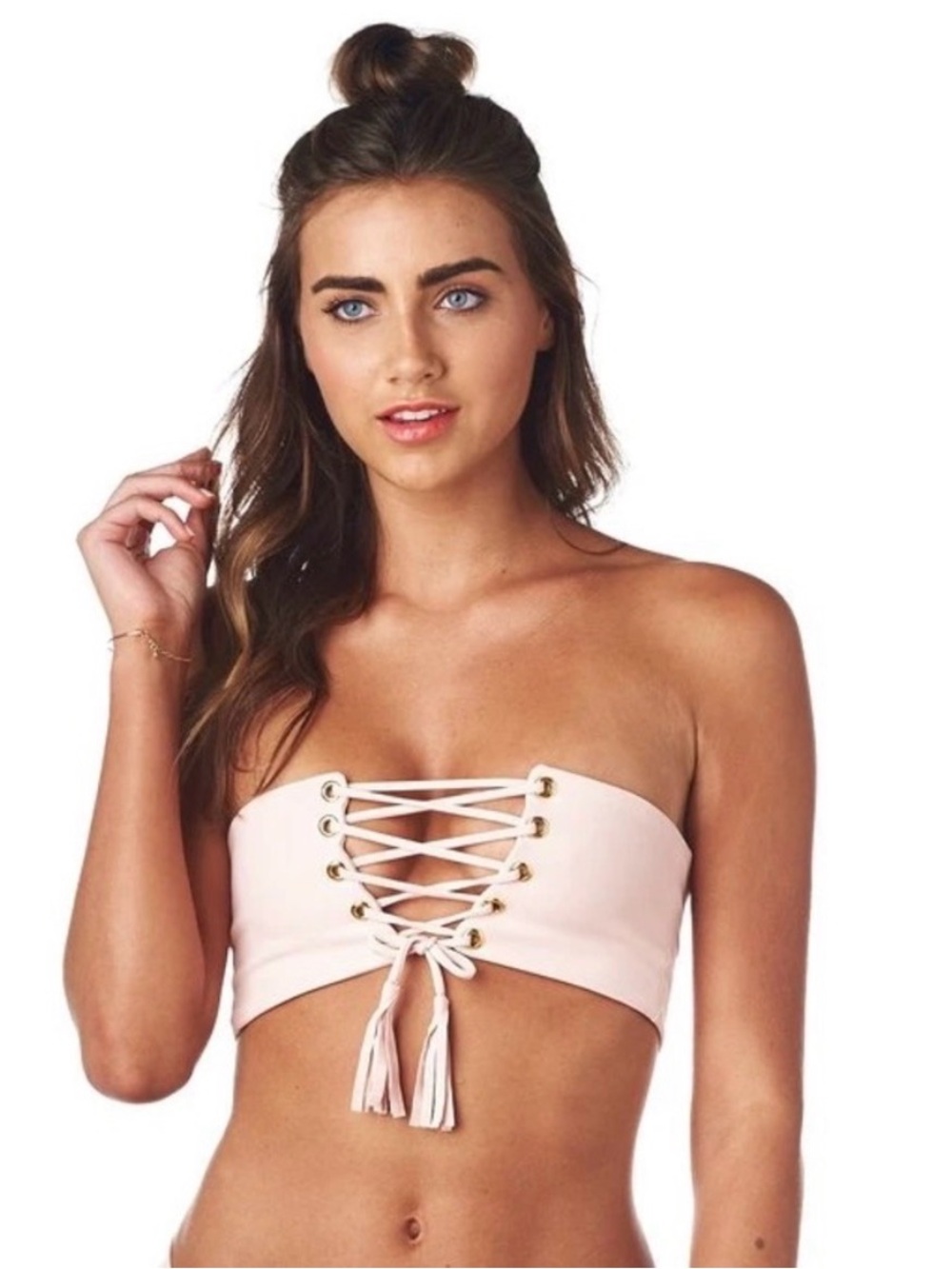 Montce Swim Pastel Corset Bandeau Bikini Top in Pink, Women’s size XS